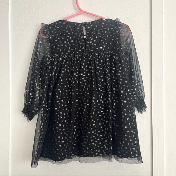 Jessica Simpson NWOT Baby 18 Mon Black Dress with Silver Flowers Sheer Sleeves - Picture 5 of 7